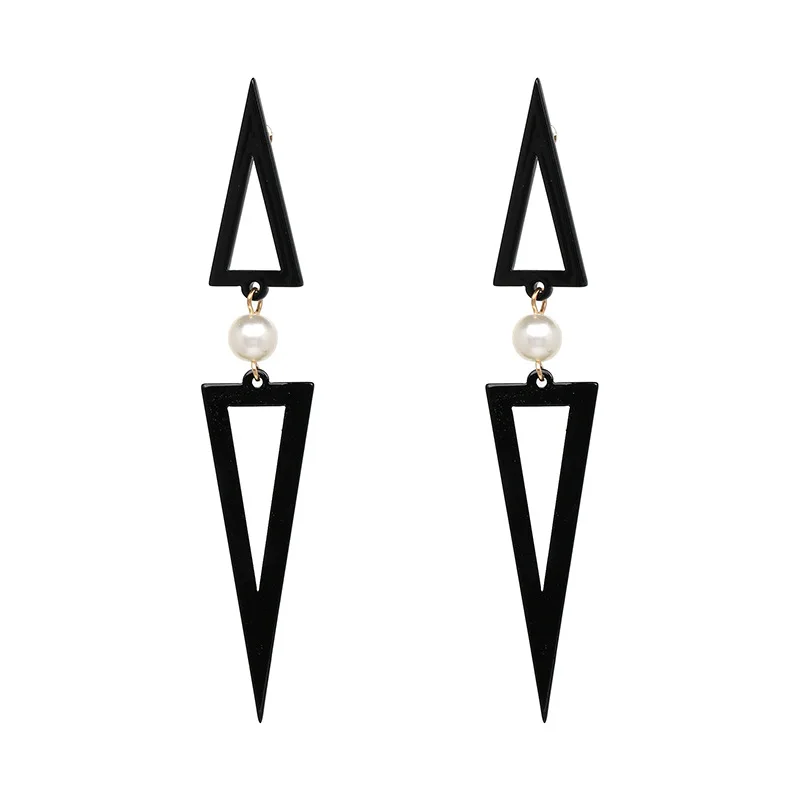 

Personalized Simple Acrylic Geometric Triangle Long Earrings European Brand Simulated Pearl Earrings For Women Ladies Jewelry