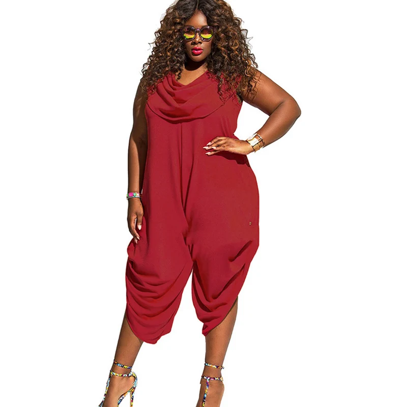 

2018 Plus size 4xl 5xl sleeveless Rompers Women Sexy patchwork Overalls loose Big Large Size Straight wpmen fat for Jumpsuits