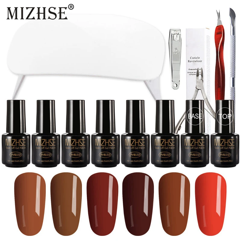 MIZHSE набор для дизайна ногтей Гель-лак для ногтей набор 6 Вт сушилка машина инструменты гель Nagellak грунтовка для ногтей 14 шт./компл. Полный маникюр