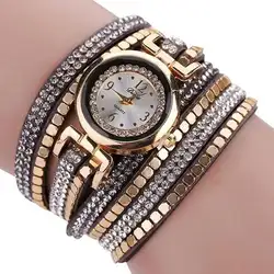 Модные женские туфли мода искусственного кожаный многослойный браслет Аналоговые кварцевые наручные часы