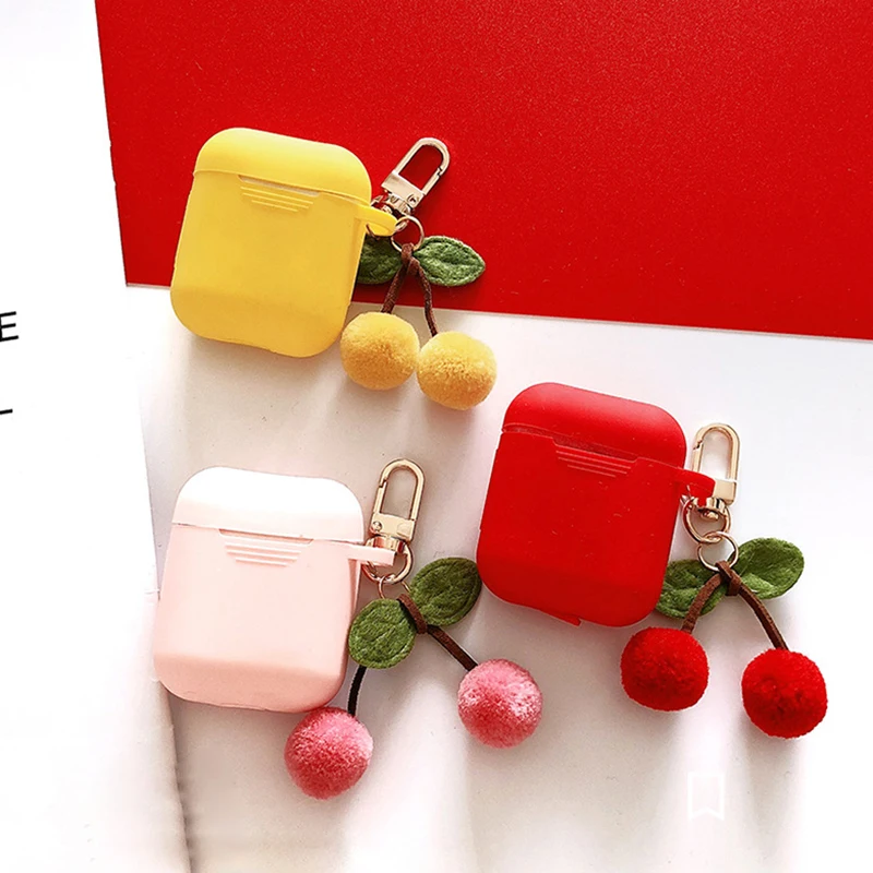 

New Cute Red Cherry Silicone Case For AirPods Case Bluetooth Wireless Earphone Protective Cover For Apple Airpods Plush Key Ring