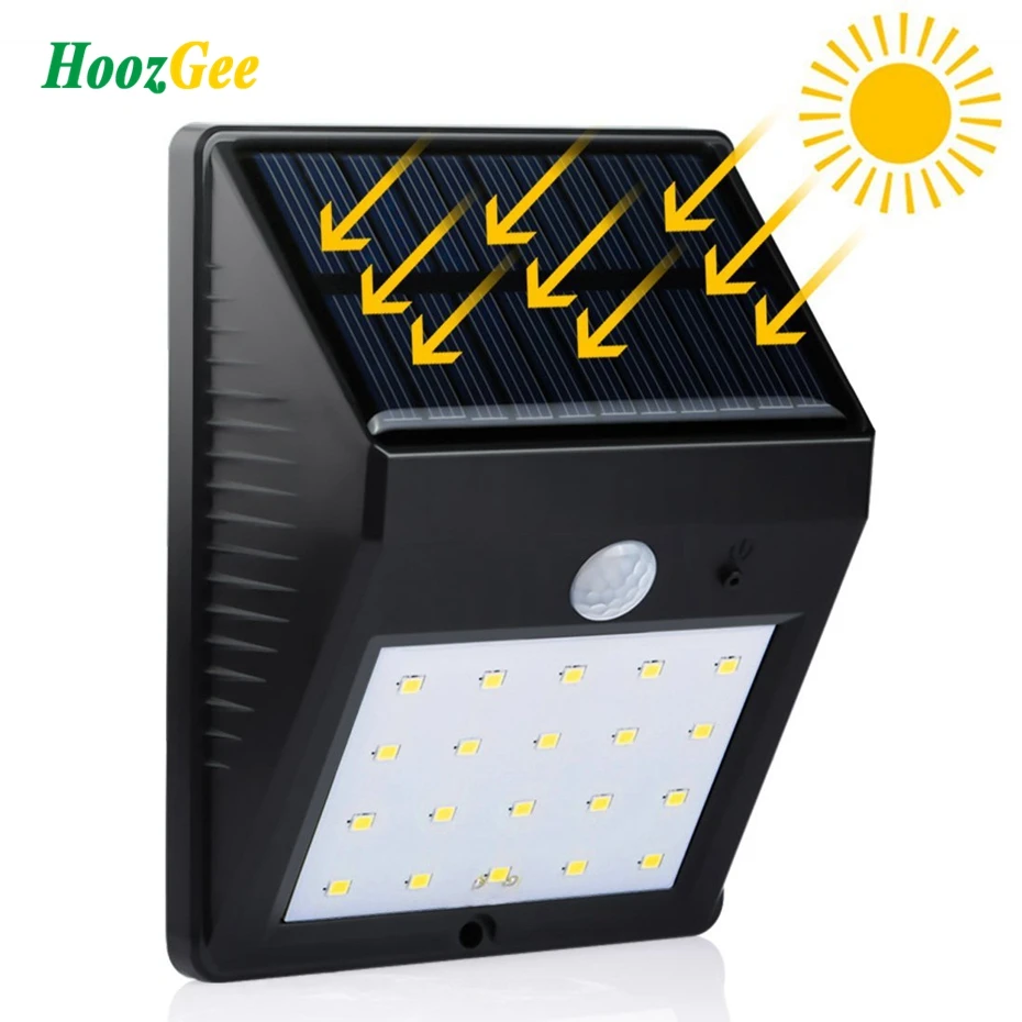 

HoozGee Solar Wall Light Outdoor Garden 8/12/16/20 LED PIR Motion Sensor Lamp Walkway Security Lighting for Patio Yard Decor