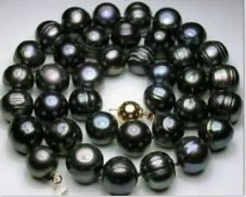 

Miss charm Jew1834 stunning 12-13mm natural tahitian black baroque pearl necklace NEW