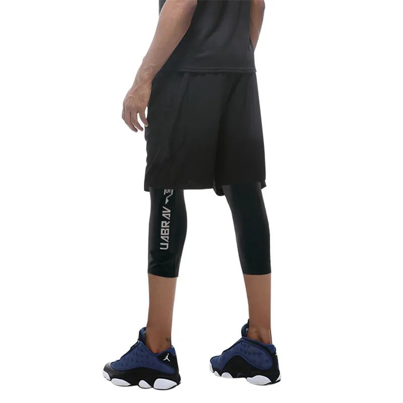 UABRAV черные мужские компрессионные трико для бега спортивные Леггинсы Спортивная одежда для зала, фитнеса тренировочные штаны для йоги мужские брюки Капри