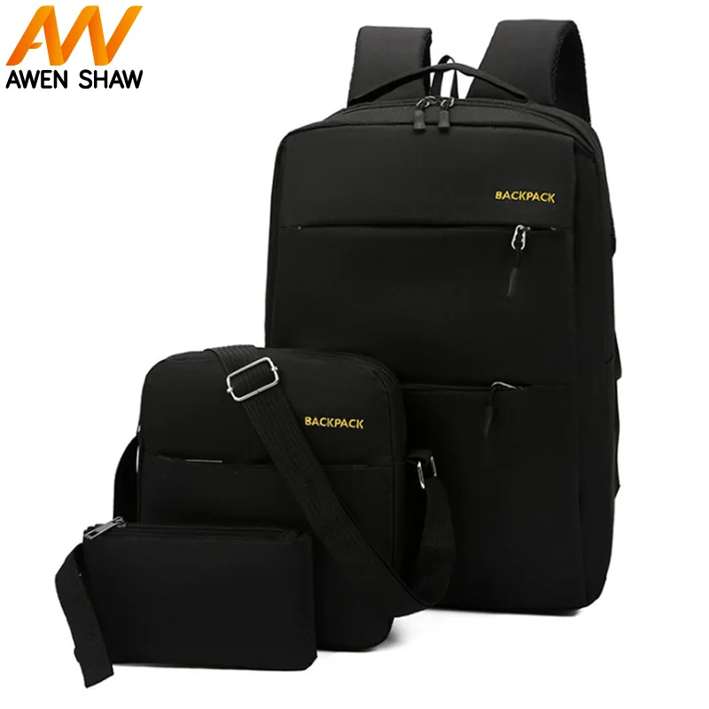 

Awen Shaw Casual Canvas Men Laptop Backpack Total Three Bags Large Capacity Three Layer Multifunction Travel School Fasion NEW