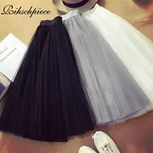 Rihschpiece, плиссированная юбка-пачка, винтажная, черная, миди, Тюлевая юбка, женская, Лолита, сексуальная, высокая талия, ретро юбка, RZF699