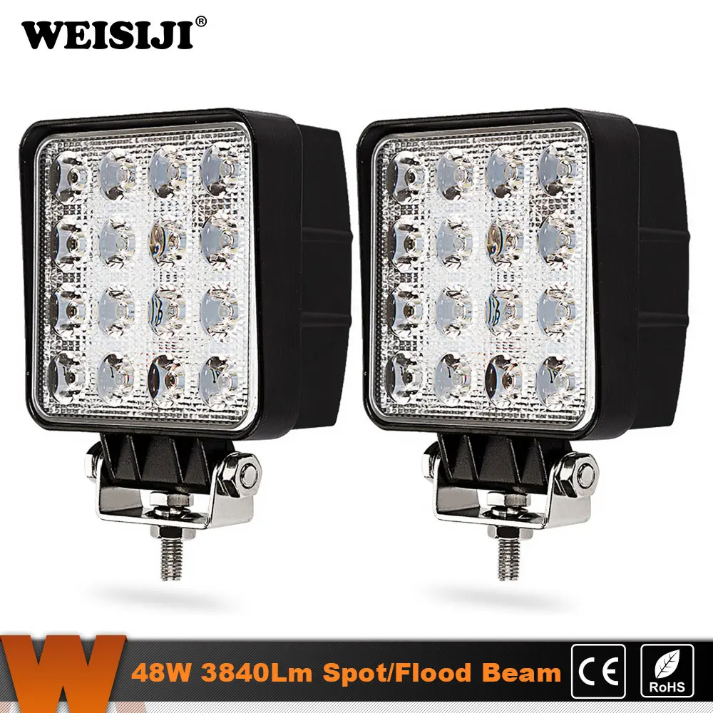 WEISIJI 2Pcs 48W LED Work Light Spot Flood beam for Indicators Motorcycle Driving Offroad Boat Car