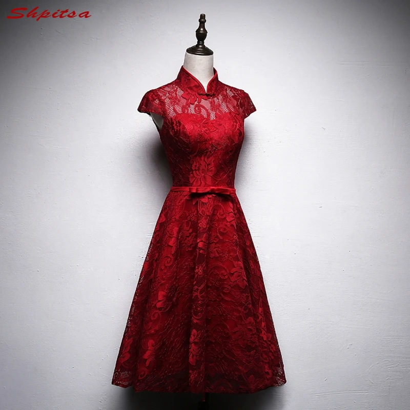 

Sexy Red Short Lace Cocktail Dresses Women High Neck Short Prom Dress Graduation Party Coctail Dress vestido de festa curto
