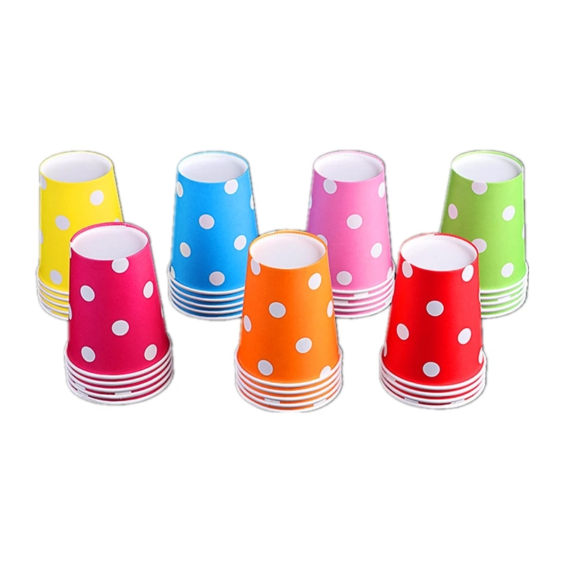 

10pcs\lot Happy Birthday Party Pink Tableware Baby Shower Red Decoration Paper Glass Kids Favors Blue Polka Dots Cups Supplies