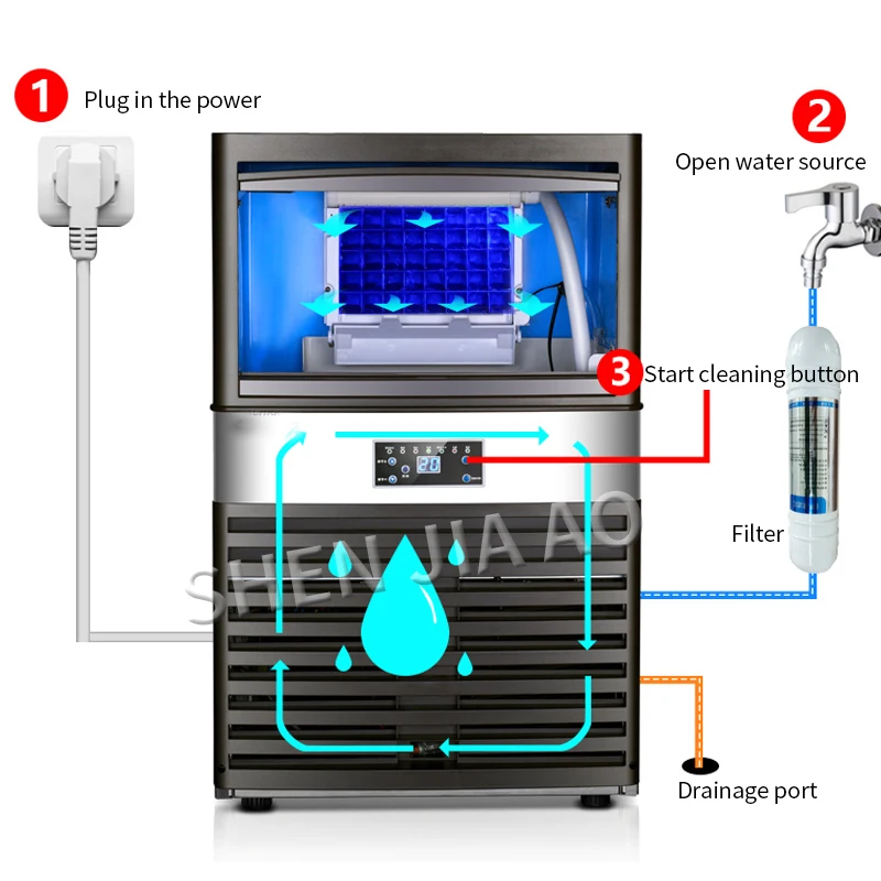 Grande fabricante totalmente automático do cubo de gelo, fabricante de gelo, máquina comercial da fatura do gelo, loja do chá do leite, barra pequena, café, 100kg, 24h, 110V, 220V