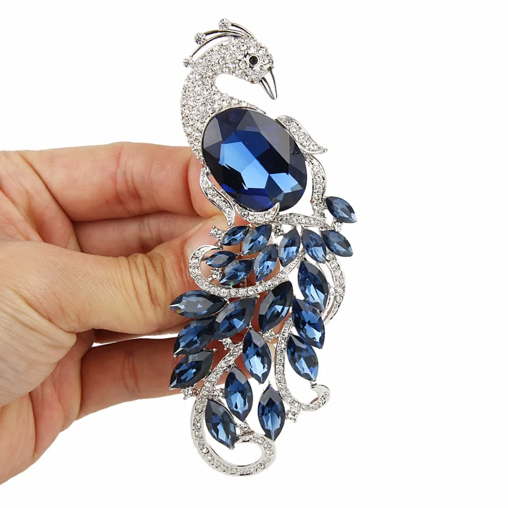 

BELLA Fashion Elegant Blue Peacock Peafowl Brooch Austrian Crystal Rhinestone Animal Brooch Pin Women Accessories Party Jewelry
