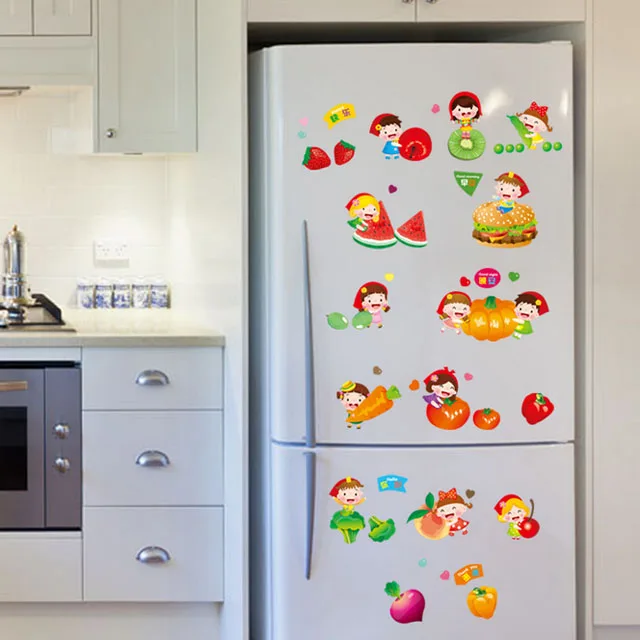 

[Fundecor] diy home decor cartoon fruits and vegetables kitchen decorative wall stickers decals sticker on the fridge