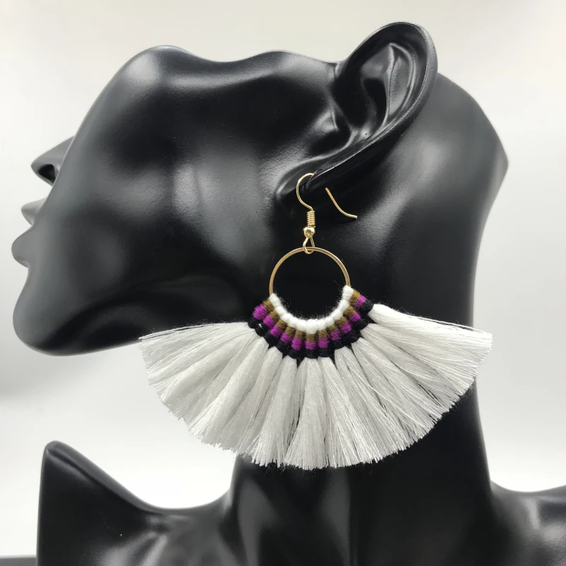 

Bohemia fringe Tassels Drop Earrings Women Accessories Fan Shaped Handmade Ethnic Jewelry Hanging Earrings For Girls
