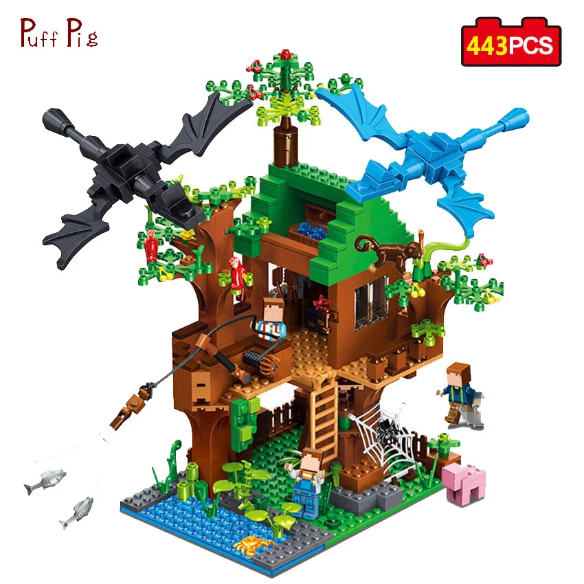

443pcs Fish Island Tree House Figures Building Blcoks Compatible Legoed Minecraft City DIY Bricks Educational Toys For Children
