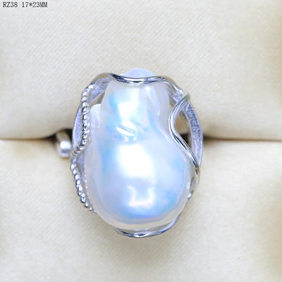 Natural Freshwater Pure Silver Freshwater Baroque Pearl Ring Adjustable Handmade baroque adjustable pearl rings