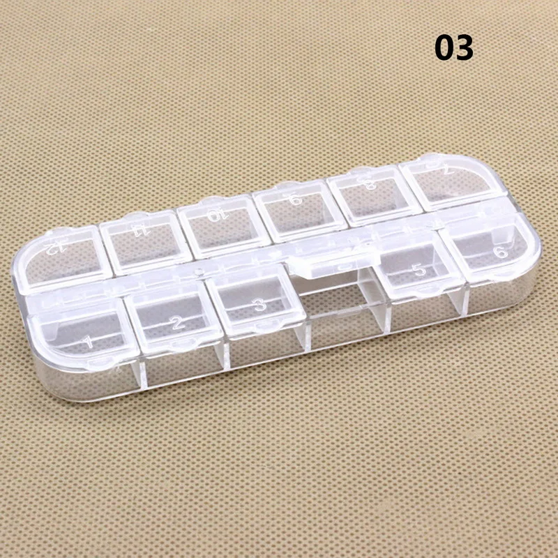 

12 Grid Double Row Single Open Storage Box Nail Dry Flower Sequins Dispensing Box Flash Rhinestone Tool Plastic Manicure Tool