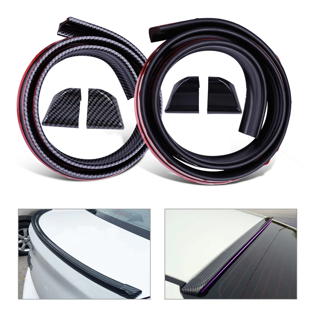 

CITALL 4.9ft PU DIY Car Universal Carbon Fiber Soft Rubber Sticker Trunk Spoiler Rear Roof Wing Lip Trim Sticker with End Cap