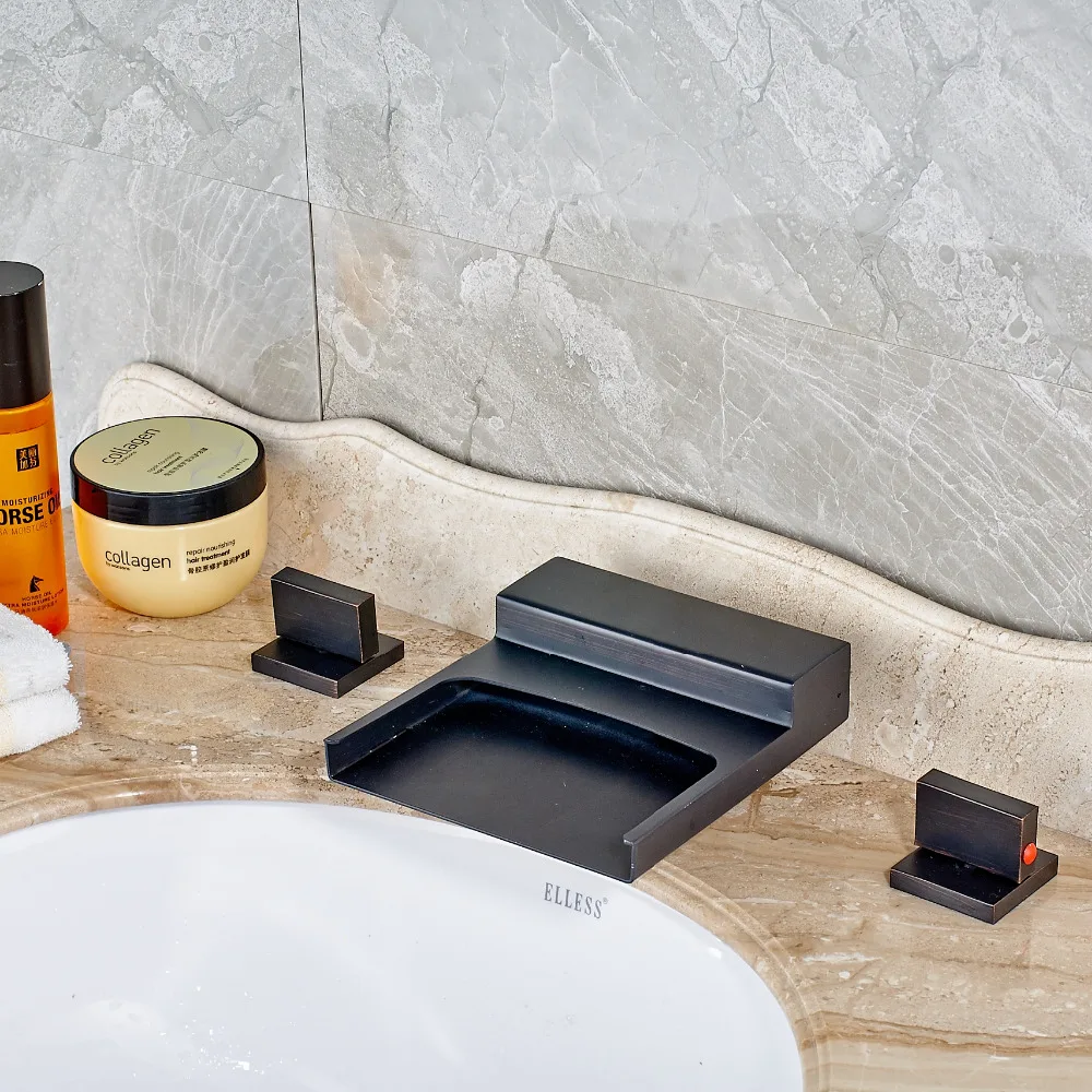 

Modern Waterfall Oil Rubbed Bronze Bathroom Basin Faucet Dual Handles Mixer Tap