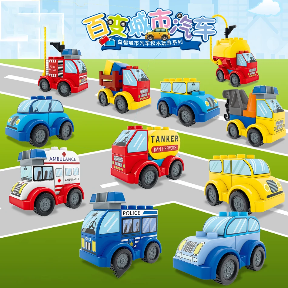 

81PCS Big Building Blocks Compatible with Legoe Duplo Series Truck car airplane robot bus set Toys for children girls boys Gift
