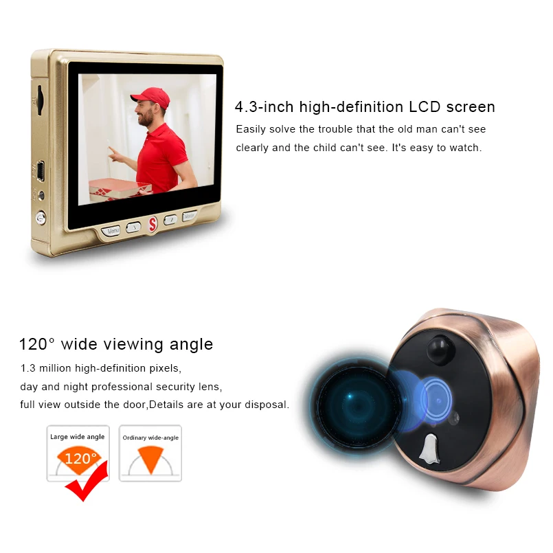 Saful 4," цифровой дверной глазок, цифровой видоискатель, видеозвонок, вид дверного домофона с камерой