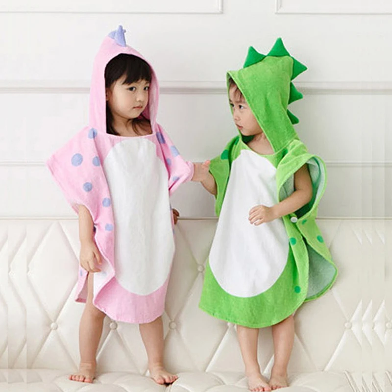 Детские полотенца с капюшоном для мальчиков и девочек, с изображением динозавра из мультфильма пончо с капюшоном Детская банное полотенце для пляжа Полотенца купальный халат для младенцев аксессуары