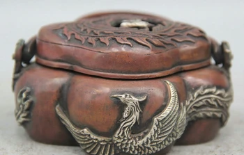 

song voge gem S2464 4" Marked Chinese Purple Bronze Silver portable phoenix Incense Burner Censer