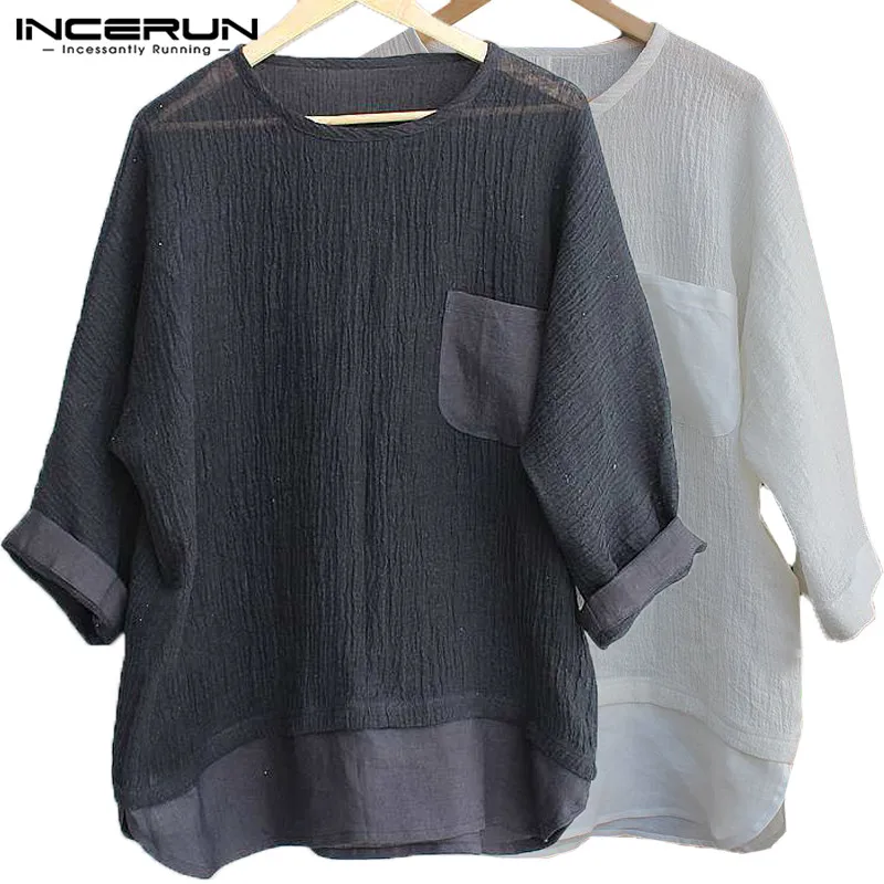 

INCERUN 2019 Chinese Style Men T Shirt Pockets Half Sleeve Crew Neck Loose Casual Tee Tops Vintage Male T-shirt Camisetas Hombre