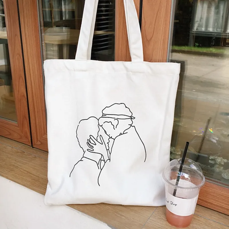 

Casual shoulder vest large capacity simple shopping bag with letter print cream color girls hand bag women simple package bag