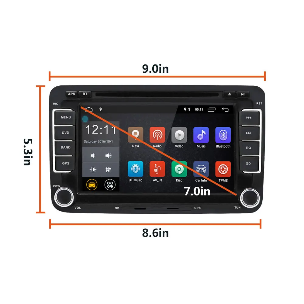 Podofo 2 Din Android 7.1 Car Audio Car DVD Player GPS Navigation Multimedia player Autoradio For VW/Golf/6/Golf/5/Passat/Jetta