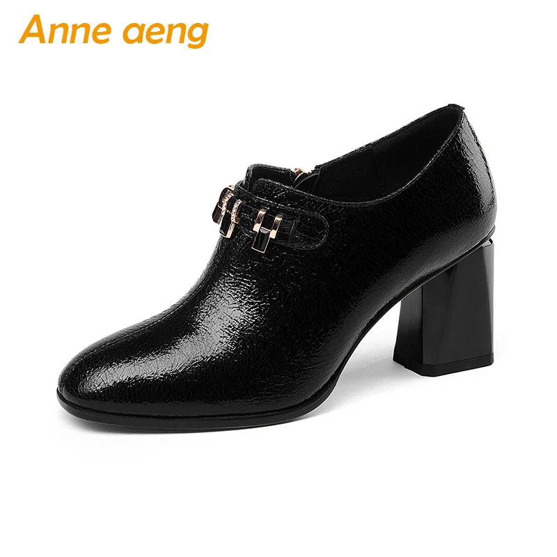 

2018 New Spring/Autumn Genuine Leather Women Shoes High Heels Square Toe Zip Office Ladies Sexy Women Pumps Black Women Shoes