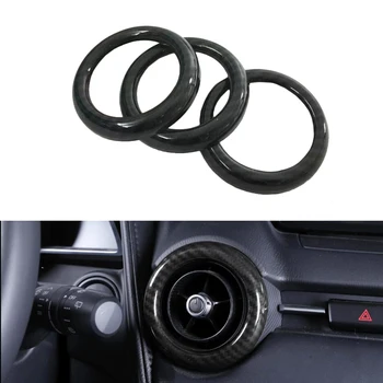 

ABS Carbon Fiber Central Console Air Conditioning Outlet Ring Air Outlet Cover Trim 3PCS For Mazda CX-3 CX3 2015 2016 2017 2018