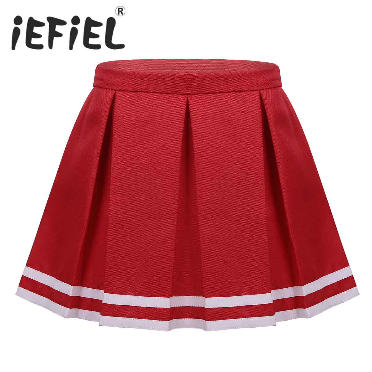 

Girls Summer Skirt Kid Girls School Uniform Pleated Side Zipper Closure Cheerlearding Skirt with Stripe Trim for Dancing Clothes