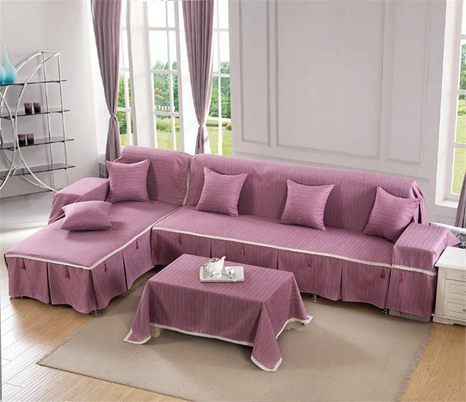 

Korean style solid purple printing good quality sofa cover cotton Polyester one two three four 1/2/3/4 seat simple sofa case
