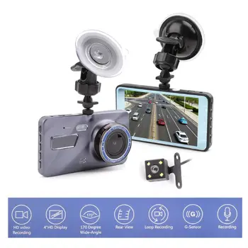

New 4 inch IPS Screen Dash Cam Dual Lens Car DVR HD 1080P Front+Rear View Camera Night Vision Video Recorder Parking Monitor