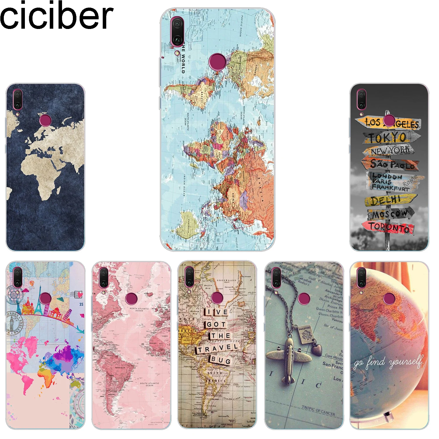 

ciciber Phone Case for Huawei Honor 10 9 8 lite 7A 8C 8X Note V10 Play Y9 Y7 Y6 Y5 Y3 Pro Prime 2017 2018 2019 Soft World Map