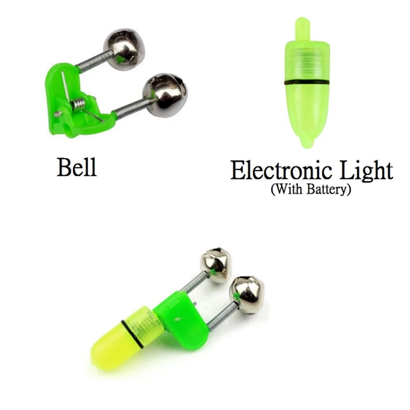 10Set  Lot LED Twin Bell Fishing Tackle Green Rod Clip Tip Lights Bait Alarm Fishing Alarm