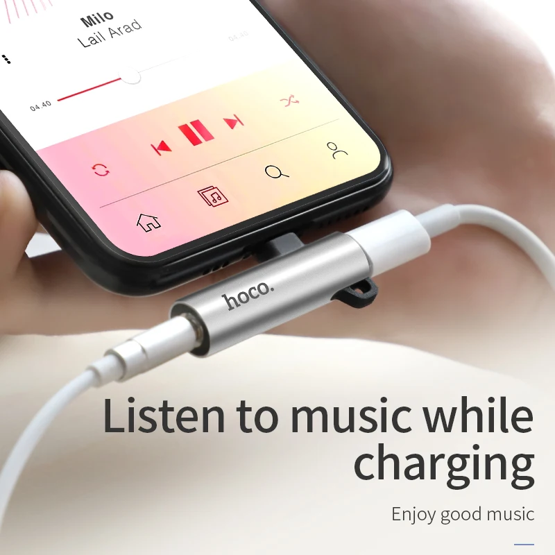 HOCO Aux Audio Adapter for Lightning to 3.5mm Jack Adapter 2in1 Fast Charging Headphone Earphone Adapter for iPhone Xs Max XR X