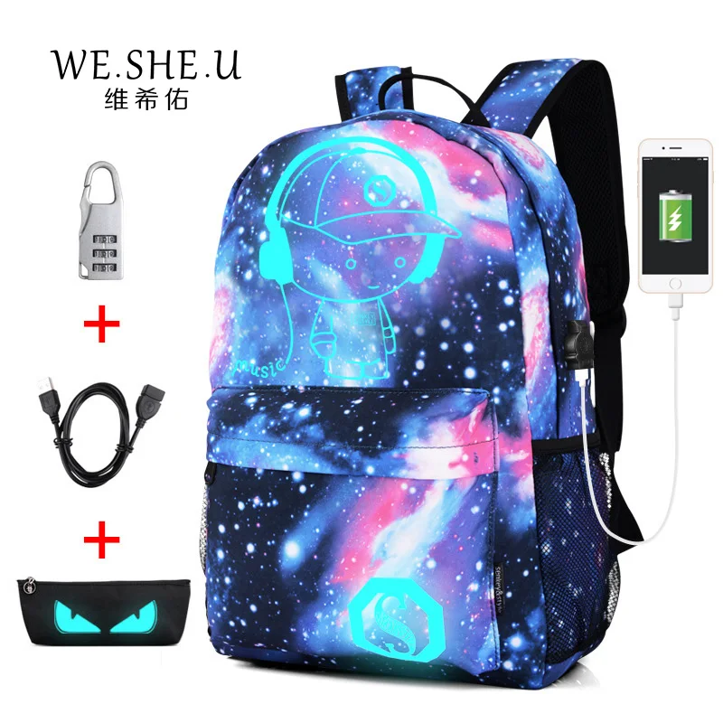 

2018 New Fashion Luminous Student Schoolbags School Bags For Teenage Girls School Backpack Men USB Anti-theft Travel Mochila