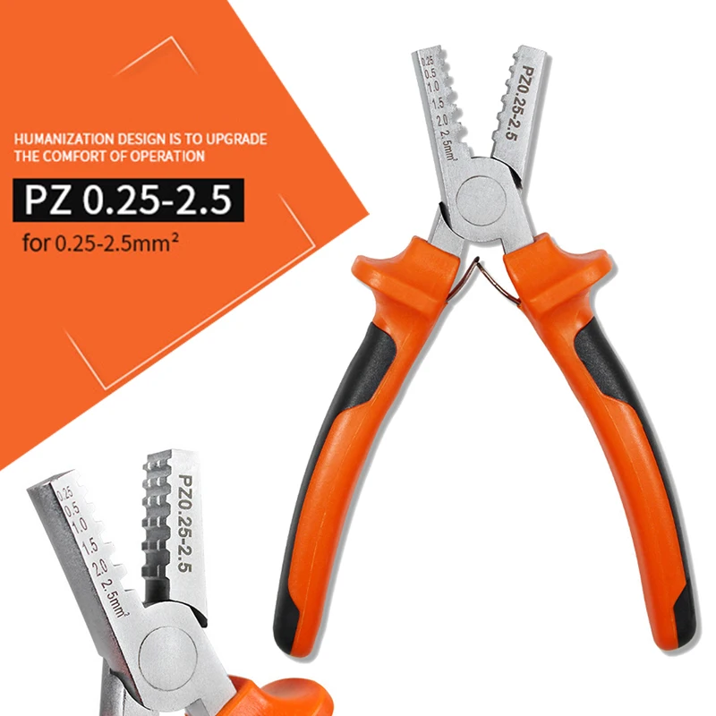 Professional Carbon Steel Crimping Pliers Hand Tool 0.25-2.5mm2 Sleeve Terminal Crimper Plier Wire Cable End Pliers