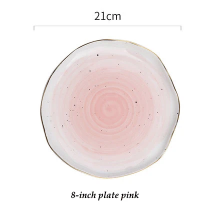 Европейский стиль, французский стиль, Золотая оправа, керамическая тарелка, рыбные блюда для бифштекса, западное блюдо, десертная тарелка, миска для риса, Phnom Penh, серия - Цвет: 8-inch plate pink