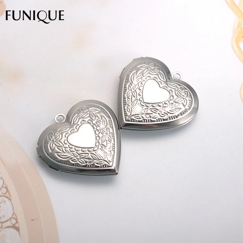 

FUNIQUE New Heart Shaped Stainless Steel Pendants Charms Jewelry Findings Letter Love Pattern Charms Open Available DIY Necklace