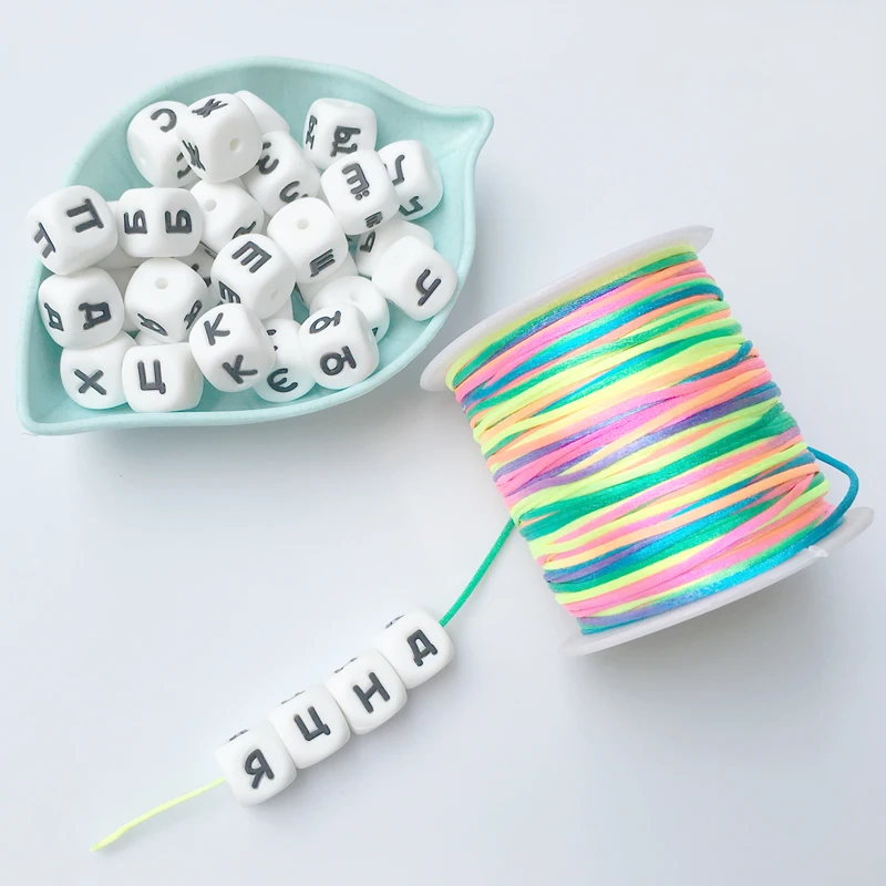 100pcs teether Silicone Beads Toy Russian Alphabet Bead 12MM English Letter Chewing Beads For Teething Necklace Pacifier Chain