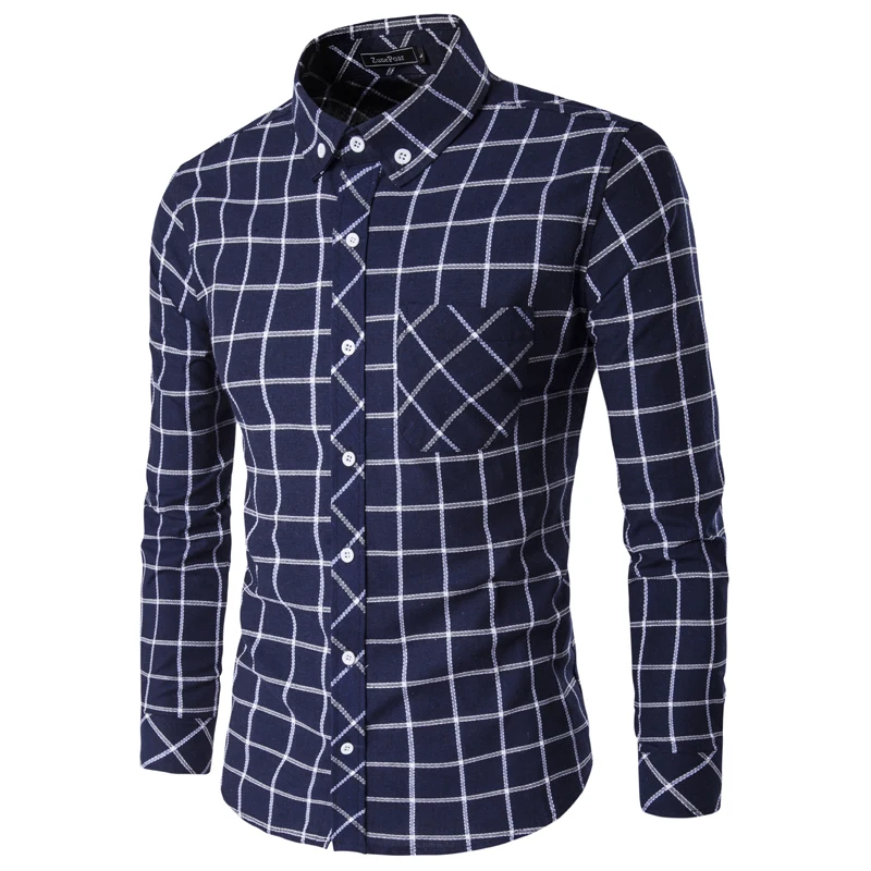 Men shirt Fashion 2016 Men's casual brand plaid Sl...