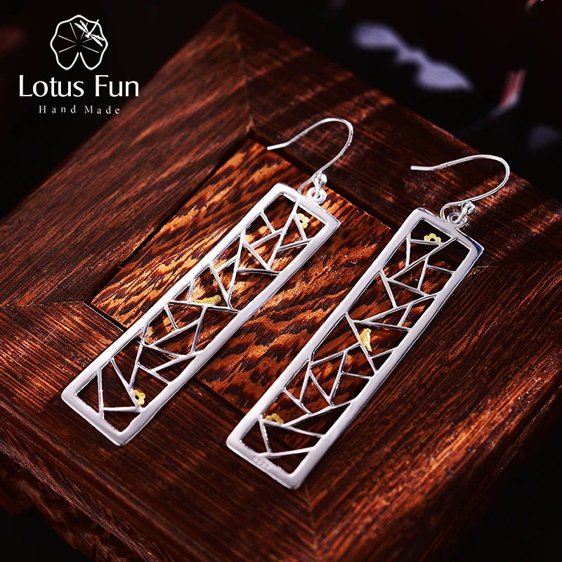 Скидка Lotus Fun реальные 925 серебро ручной работы Fine Jewelry Восточный элемент декора окна Бумага cut Дизайн Длинные висячие серьги