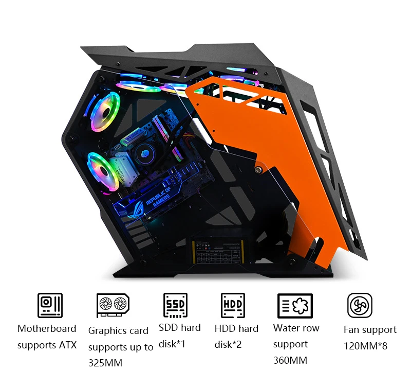 222*500*585 мм водяное охлаждение игровое шасси специальная форма RGB PC Mainframe боковой прозрачный чехол gamer gabinete computador