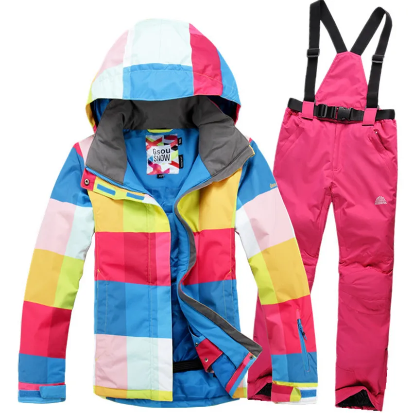 2016 New GSOU SNOW ski Suit Women Sets Windproof Breathable Waterproof Women Snow Jacket+Pants Free Shipping