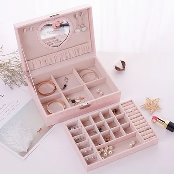 

Big PU Leather Jewelry Box European Ladies Rectangle Cosmetic Box Velvet Jewel Case Two Layers Storage Organizer Wedding Gift