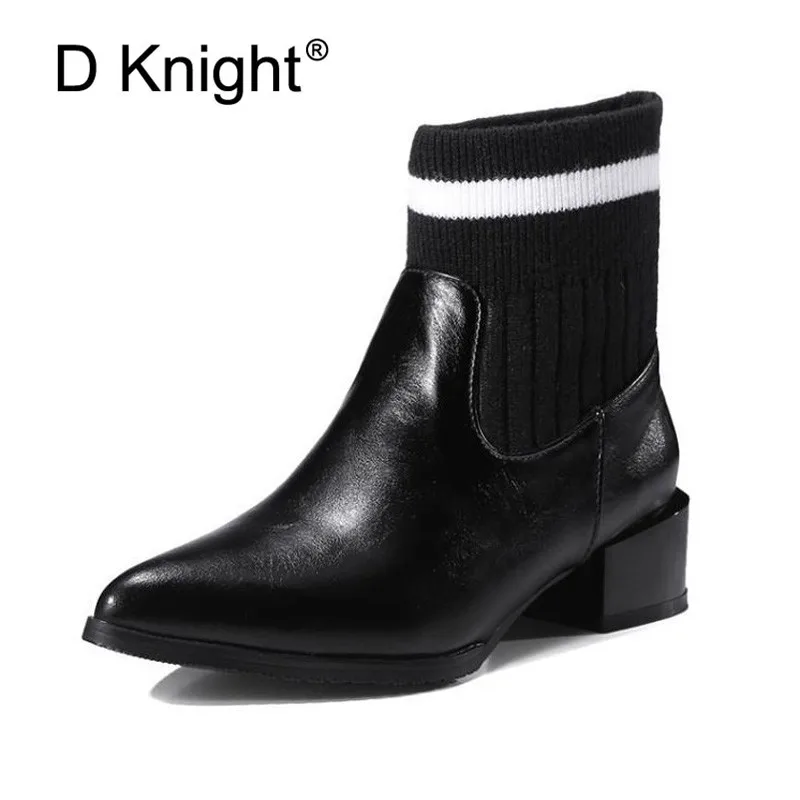 

Spring/Winter Women's Chelsea Boots,British Style Fashion Sock Ankle Boots,Black/Red Brogues PU Leather Casual Shoes Big Size 43