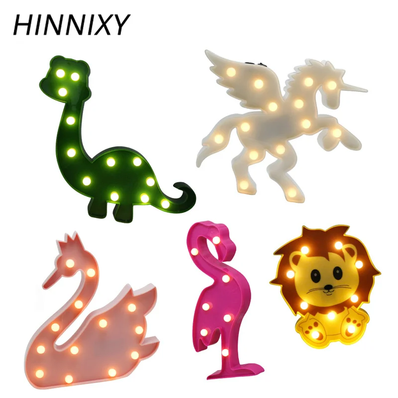 Hinnixy цветная Ночная лампа с животными настольная для детей Розовый Единорог Лев