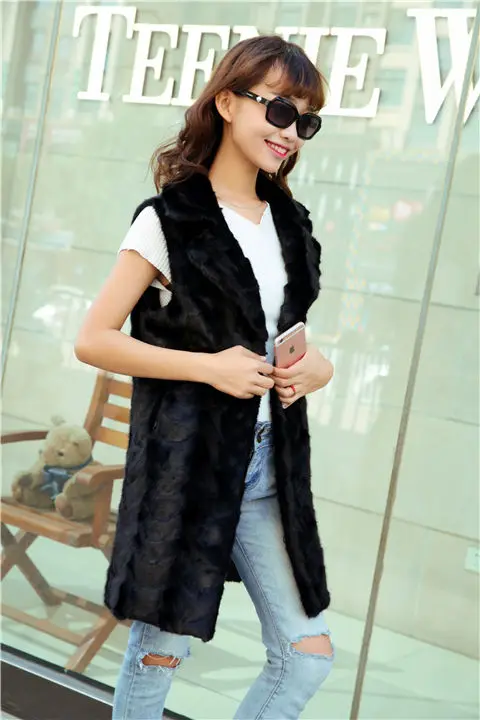 Длинный натуральный норковый меховой жилет Женская длинная куртка пальто женская зимняя одежда